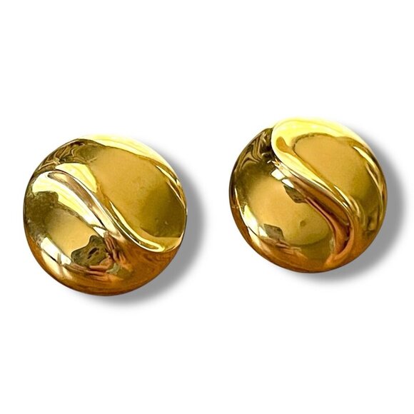 Vintage 1980s Trifari Earrings Gold Tone Swirl Button Post Back Signed Old Money - Picture 3 of 10